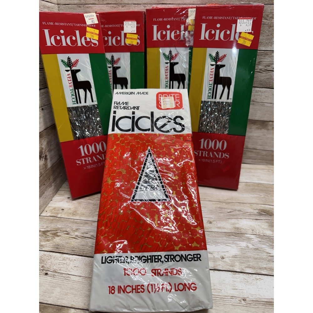 Lot 5 NOS 1970 Velvet Touch 18" Icicles Christmas Tree 1000 Strand Tinsel USA